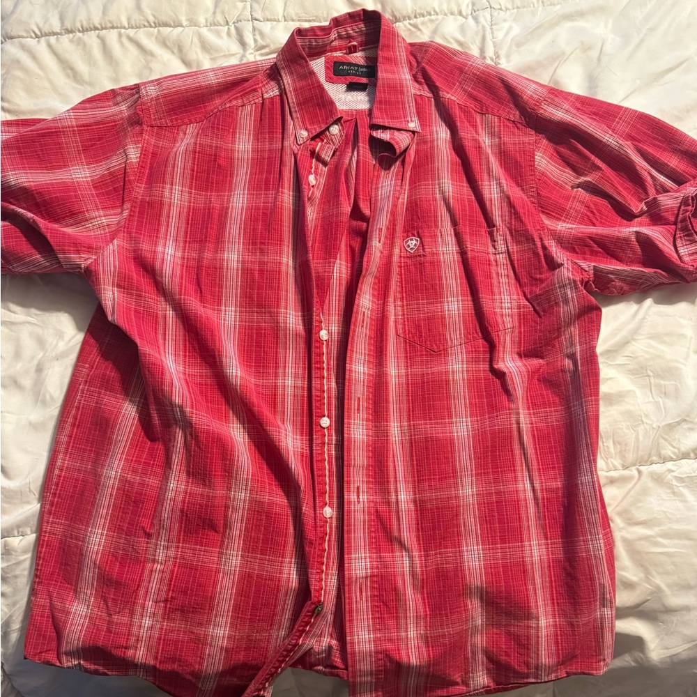 Ariat Red Plaid Casual Button Down Shirt